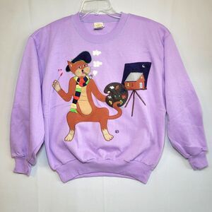 VNTG Cyn Les Shirlee Designs Sweatshirt Rare Painting Cat Applique Wmn's Large